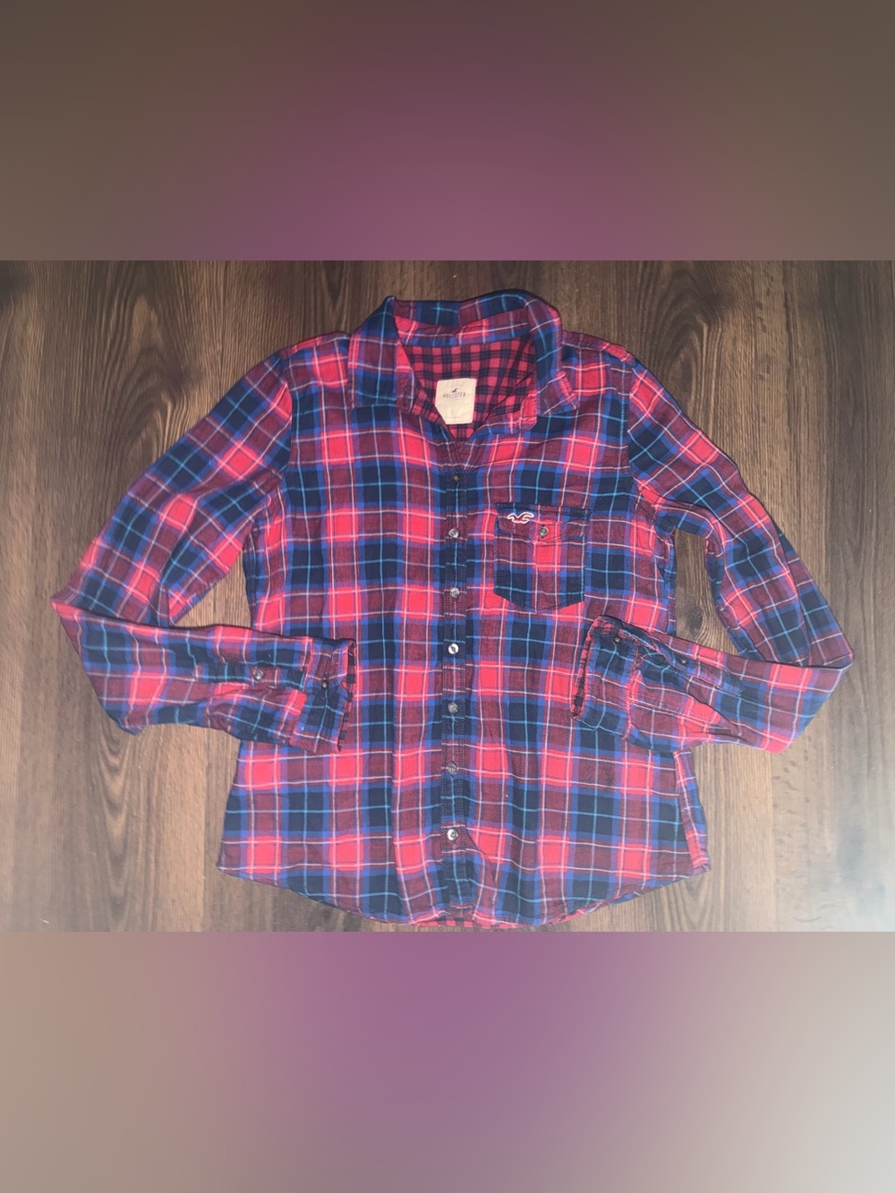 Y2K Hollister Red & Navy Plaid Flannel Size Large